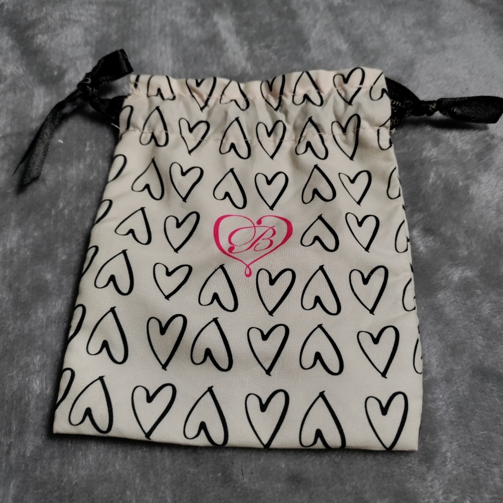 Brighton Cloth Storage/Bag Drawstring Pouch Black Hearts White 6x4.5"